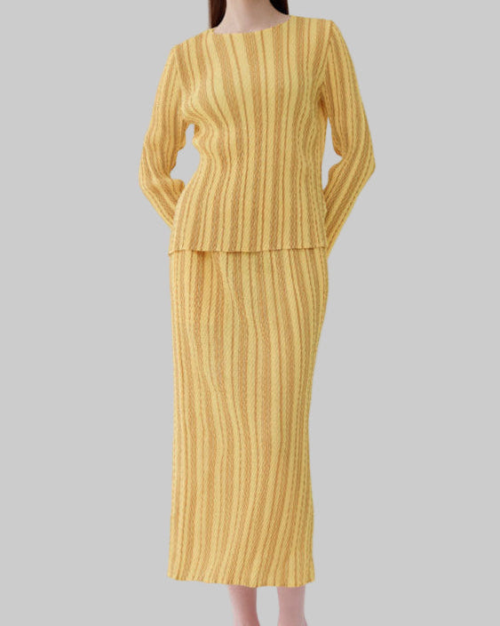 Pleatsart Wrinkle-Free Travel-Friendly Striped Top & Skirt Set
