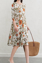 Pleats Art Style Pleated Midi Dress – Floral Elegant Light Luxury