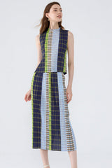Pleats Art Style Three-Piece Set – Vintage Plaid Pleated Skirt, Long-Sleeve Top & Sleeveless Vest