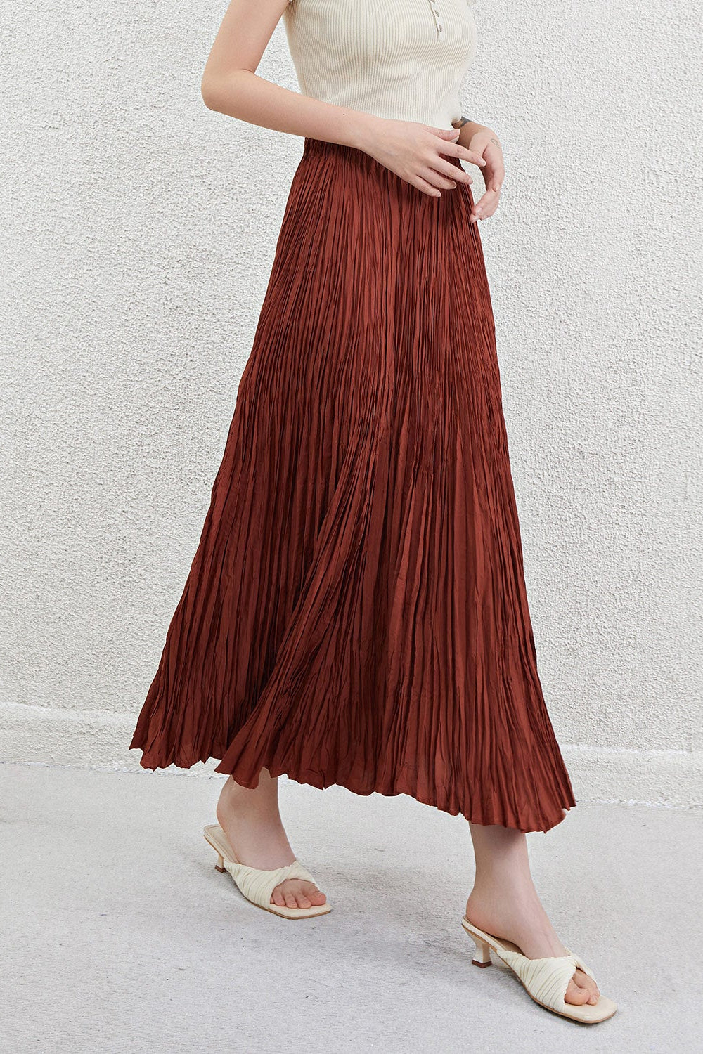 Pleatsart Wrinkle-Free Travel-Friendly Pleats Midi Pencil Skirt