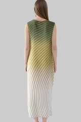 Pleats Art Style Pleated Dress – Fish Scale Gradient Sleeveless Round Neck