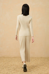 2025 Fall Pleated Long Sleeve T-Shirt & Straight-Leg Pants Set – Relaxed Solid Color, Everyday Comfort