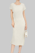Counter quality water ripple annual ring curved dress summer new Miyake versatile commuting fashion short sleeve long skirt IsseyMiyakePleats