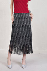 Pleats Art Style A-Line Pleated Skirt – Tassel Drape Design