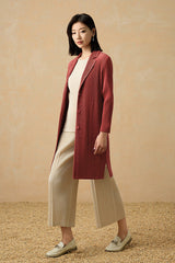 2025 Fall Winter Suit Collar Mid-Length Coat – V-Neck, Loose Fit, Elegant Commuting Style