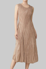Pleats Art Style Pleated Dress – Spliced Sleeveless Midi
