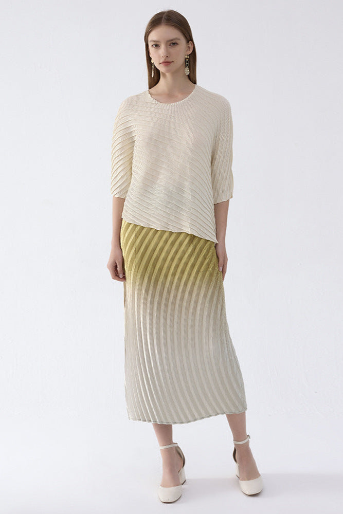 Pleats Art Style Pleated Skirt – Fish Scale Gradient High-Waist A-Line