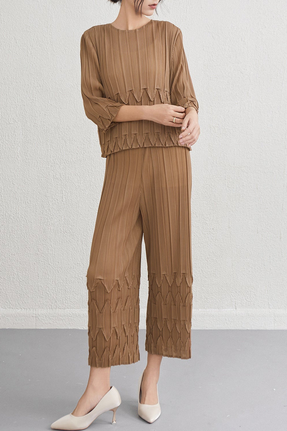 Pleats Please Wide-Leg Pants Set – Pleated Two-Piece Outfit for Women