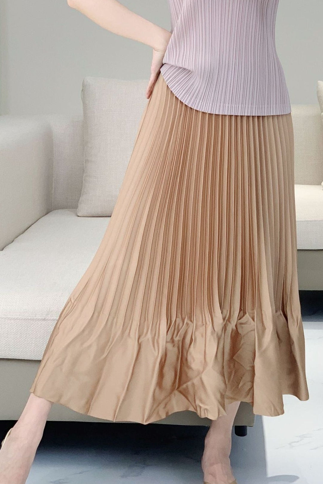 Pleated Style Satin Ruffled Skirt – Elegant Summer Pleats Midi for Women
