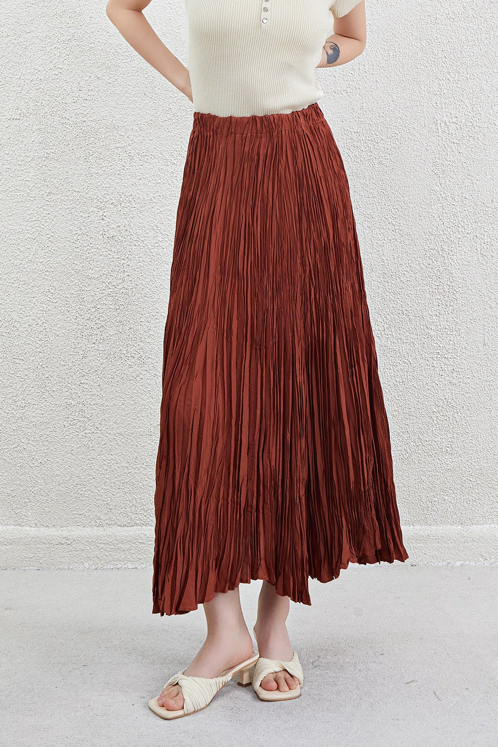 Pleatsart Wrinkle-Free Travel-Friendly Pleats Midi Pencil Skirt
