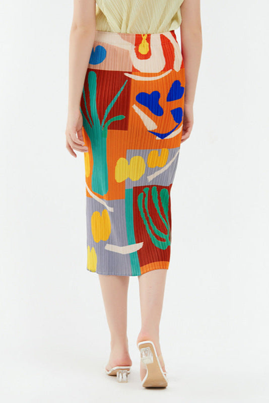 Pleated Printed A-Line Skirt – Elegant Women’s Mid-Length Style