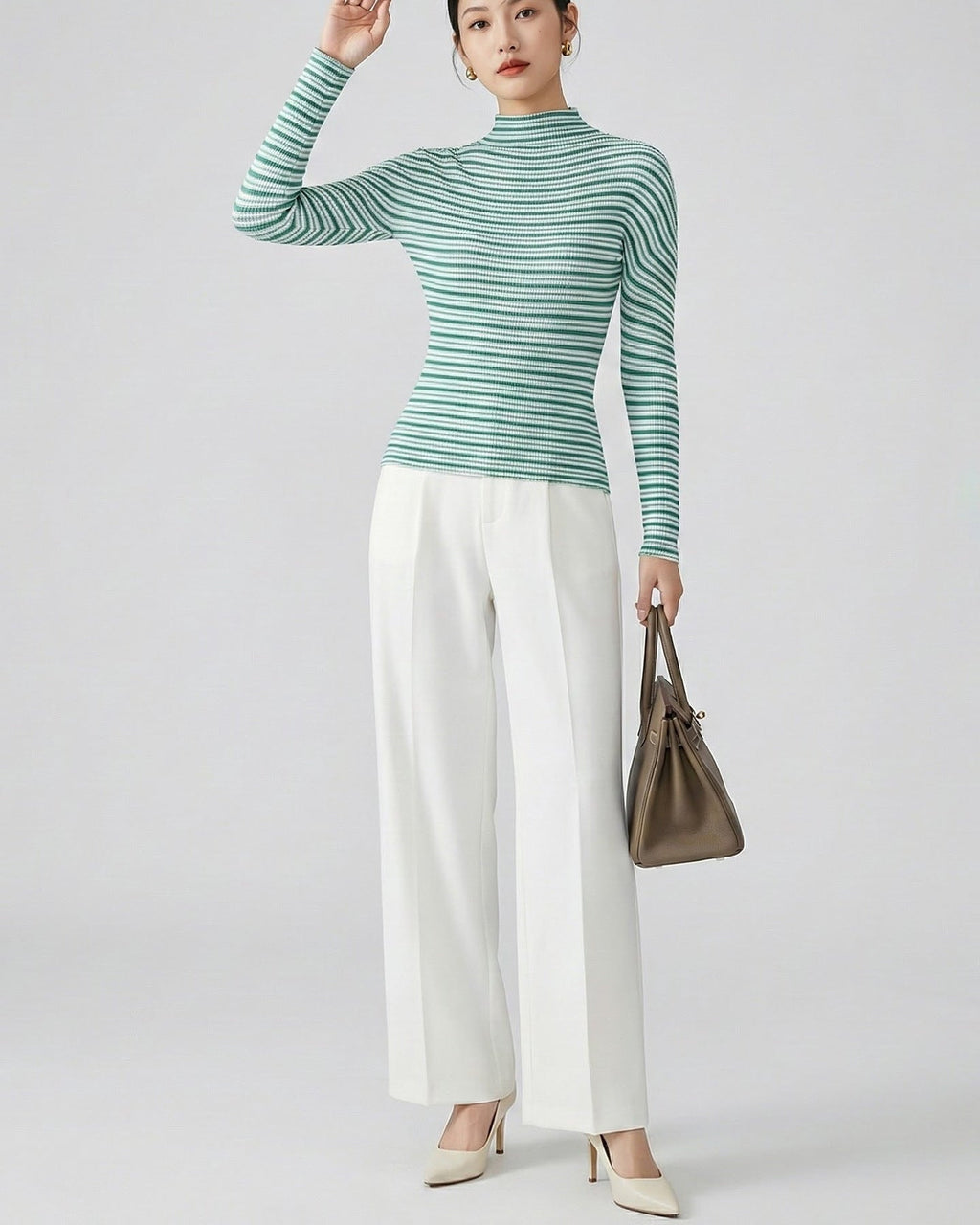 Pleatsart Wrinkle-Free Stretchy Turtleneck Top