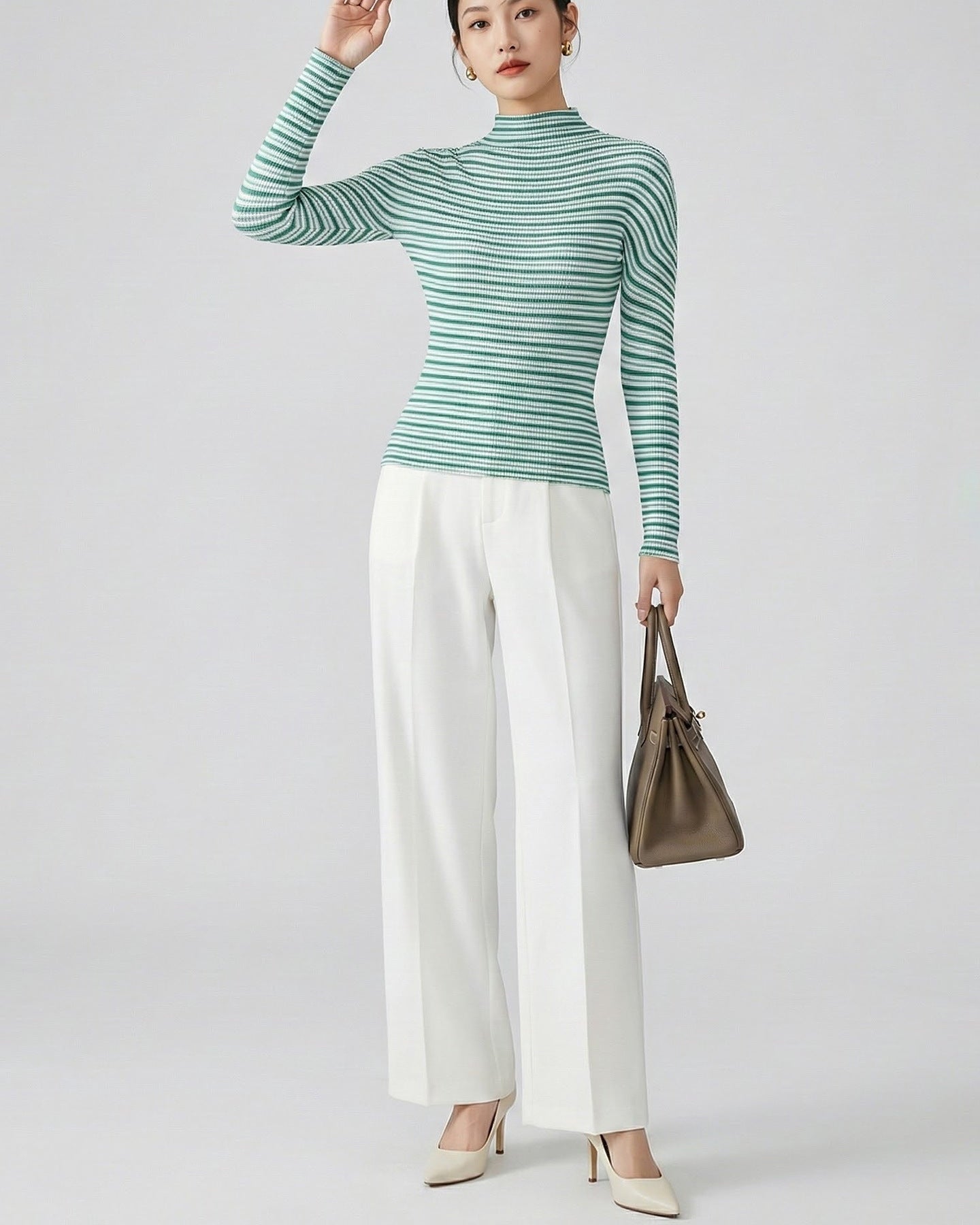 Pleatsart Wrinkle-Free Stretchy Turtleneck Top