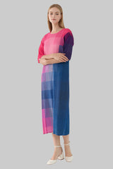 Pleats Art Style Color-Block A-Line Pleated Dress – Mid-Length Rainbow Design