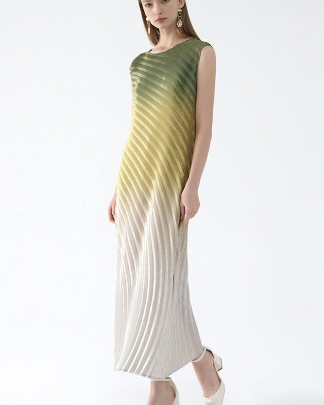 Pleatsart Wrinkle-Free Travel-Friendly Gradient Sleeveless Midi Dress