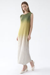 Pleats Art Style Pleated Dress – Fish Scale Gradient Sleeveless Round Neck