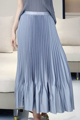 Pleated Style Satin Ruffled Skirt – Elegant Summer Pleats Midi for Women