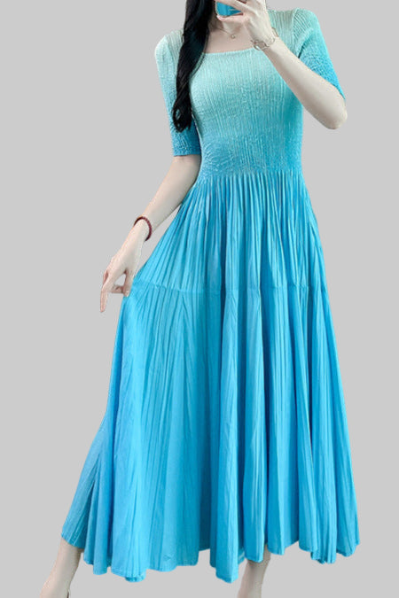 Pleats Art Style Gradient Pleated Dress – 2025 Summer Luxury Feminine A-Line Maxi Skirt