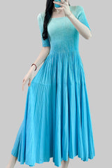 Pleats Art Style Gradient Pleated Dress – 2025 Summer Luxury Feminine A-Line Maxi Skirt
