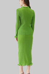Pleats Please Green Skirt Suit – Fresh Pleated A-Line Two-Piece Set