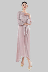 Pleats Please Irregular Bronzing Maxi Dress – Elegant Lace-Up Pleated Long Dress