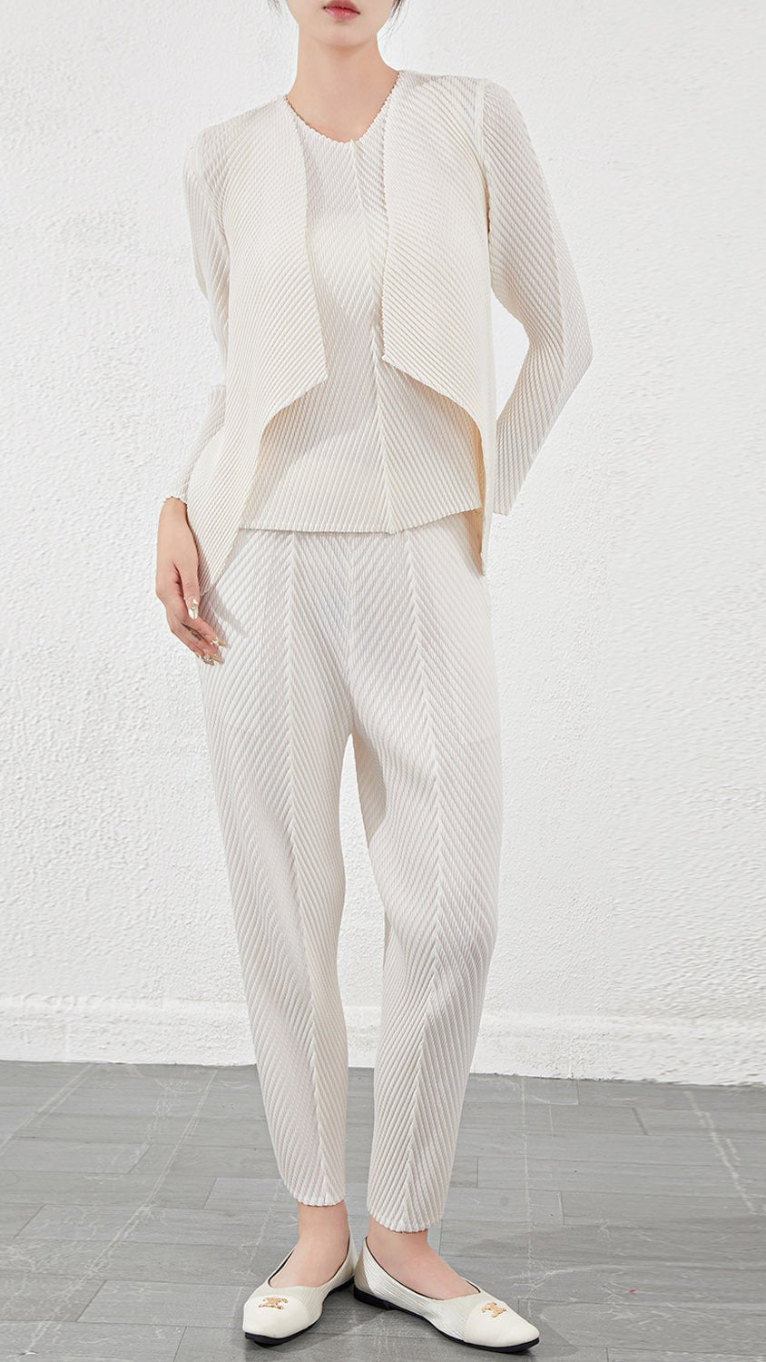 Miyake fish scale pleats series solid color slimming two-piece set, new pleated stretch temperament, fashionable casual suit IsseyMiyakePleats