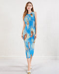 Pleatsart Wrinkle-Free Printed Sleeveless Midi Dress