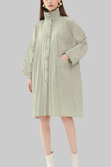 Pleats Please Solid Color Windbreaker – Pleated Midi-Length Trench Coat