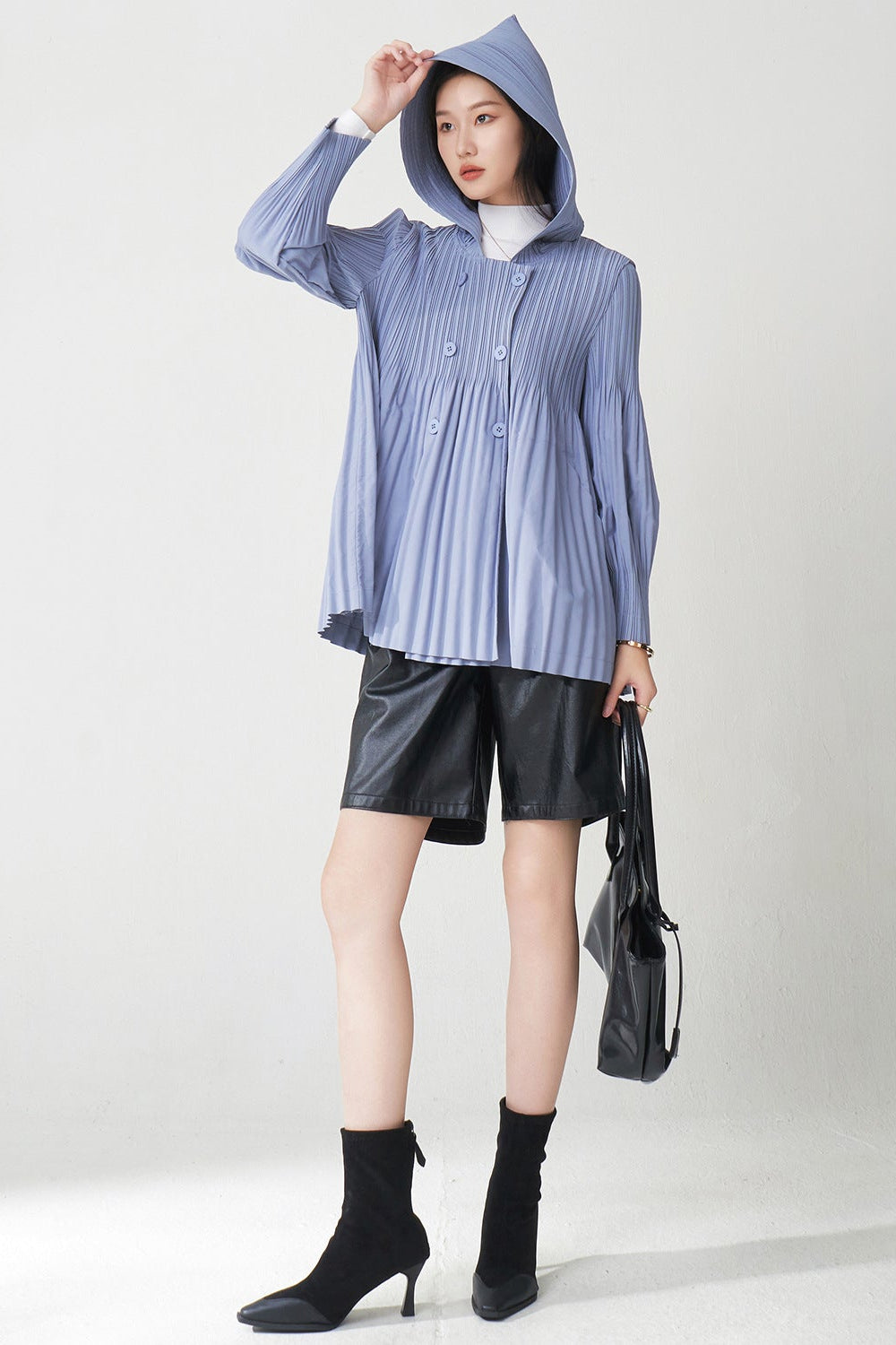 Pleats Please Hooded Cardigan Jacket – Loose Casual Pleated Outerwear