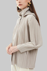 Pleats Please Short Trench Coat – Solid Color Pleated Jacket with Detachable Hood