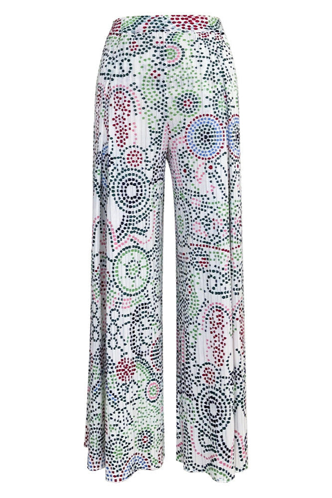 Boho Two-Piece Set – Dot Print Top and Pleated Wide-Leg Pants