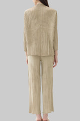 Pleated Solid Color Shirt and Straight Pants Set – Chic Two-Piece Outfit