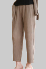 Pleated Two-Piece Set – Lace-Up Cardigan Jacket & Cropped Pants, Casual Chic Style