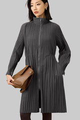2025 Spring Autumn Mid-Length Trench Jacket – Stand Collar, Loose Fit, Zippered Casual Cardigan Style