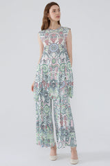 Boho Two-Piece Set – Dot Print Top and Pleated Wide-Leg Pants