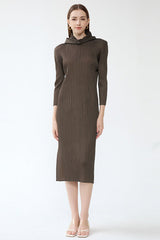 Pleats Art Style A-Line Pleated Dress – Hooded Long Sleeves