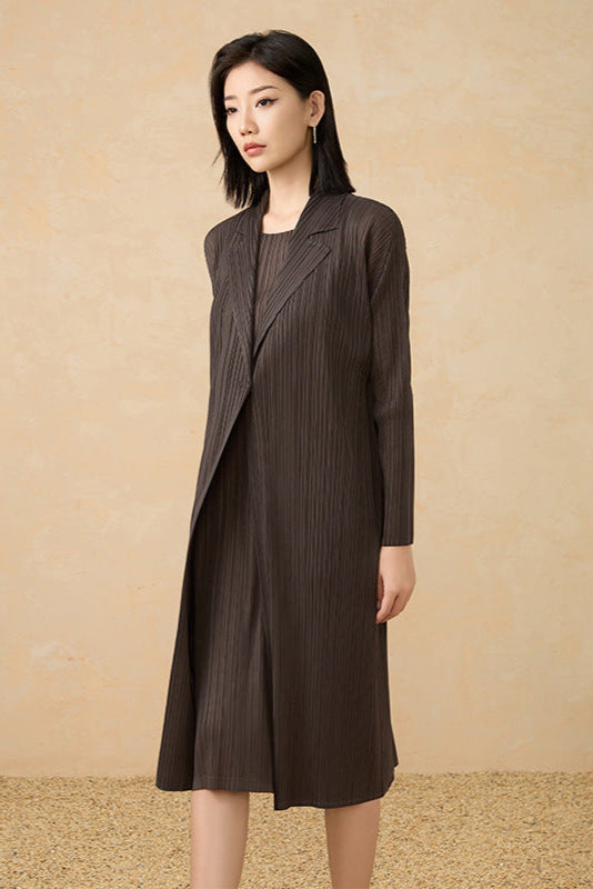 2025 Fall Winter Pleated Mid-Length Coat – Suit Collar, Slim Fit, Elegant Everyday Style