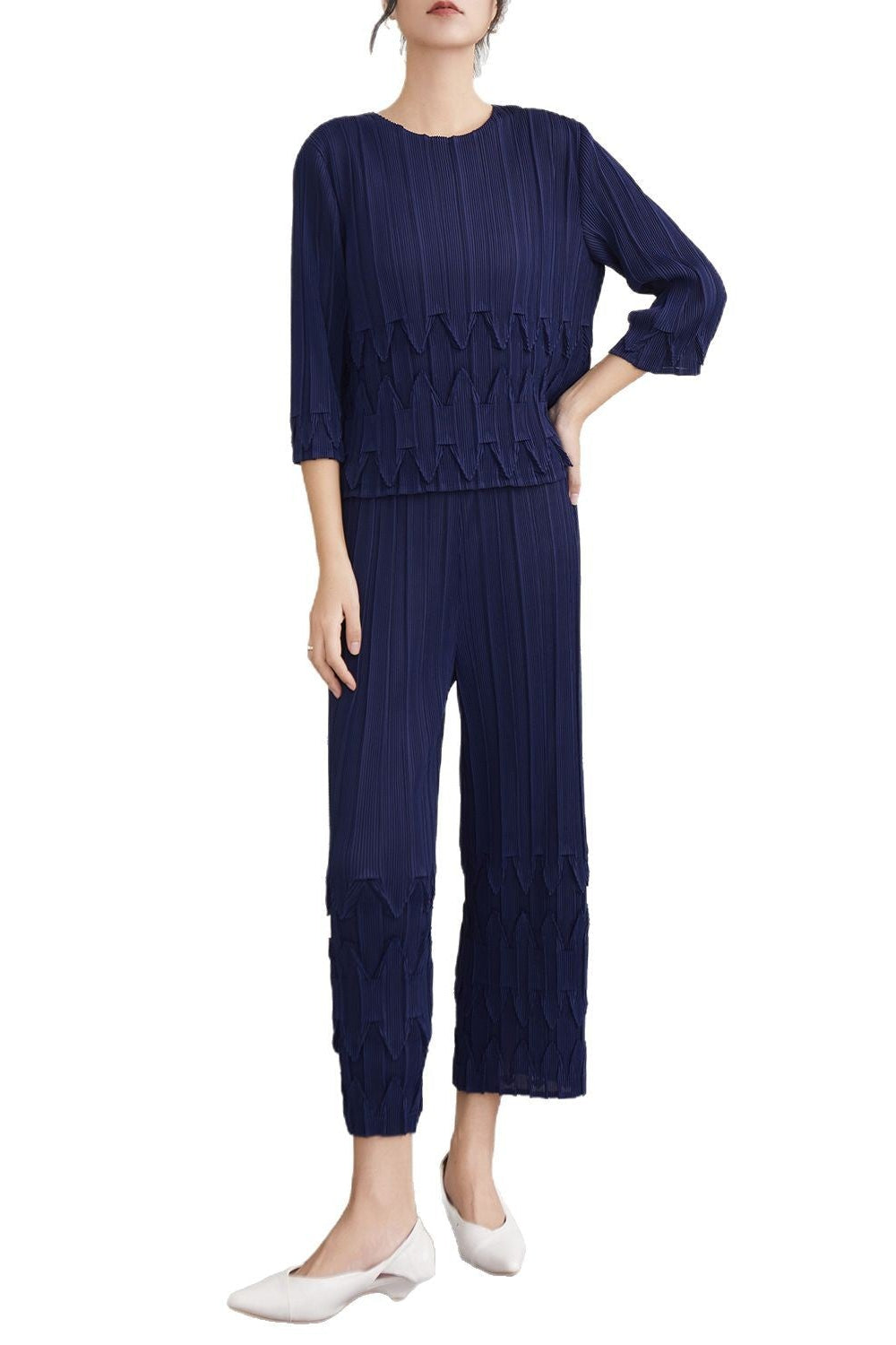 Pleats Please Wide-Leg Pants Set – Pleated Two-Piece Outfit for Women