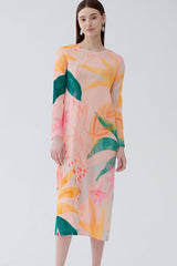 Miyake's temperament waist long-sleeved dress skirt for women 2025 spring and summer new floral print pleated A-line skirt women