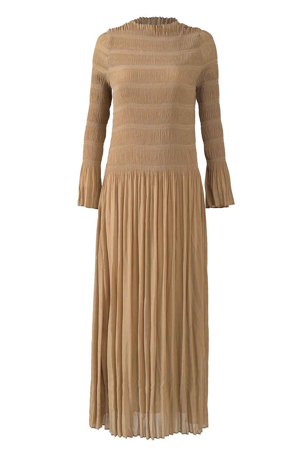 Pleats Art Style Pleated Dress – Plus Size Crew Neck A-Line Long