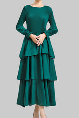 Pleats Art Style Pleated Dress – Elegant Waist-Slimming Ruffle Long Sleeve