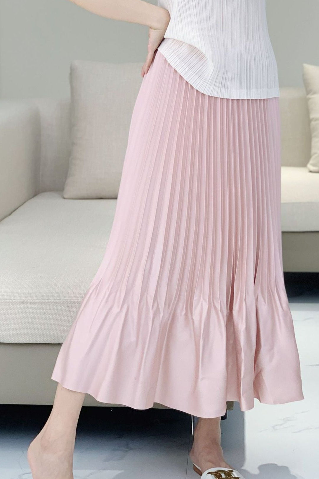 Pleated Style Satin Ruffled Skirt – Elegant Summer Pleats Midi for Women