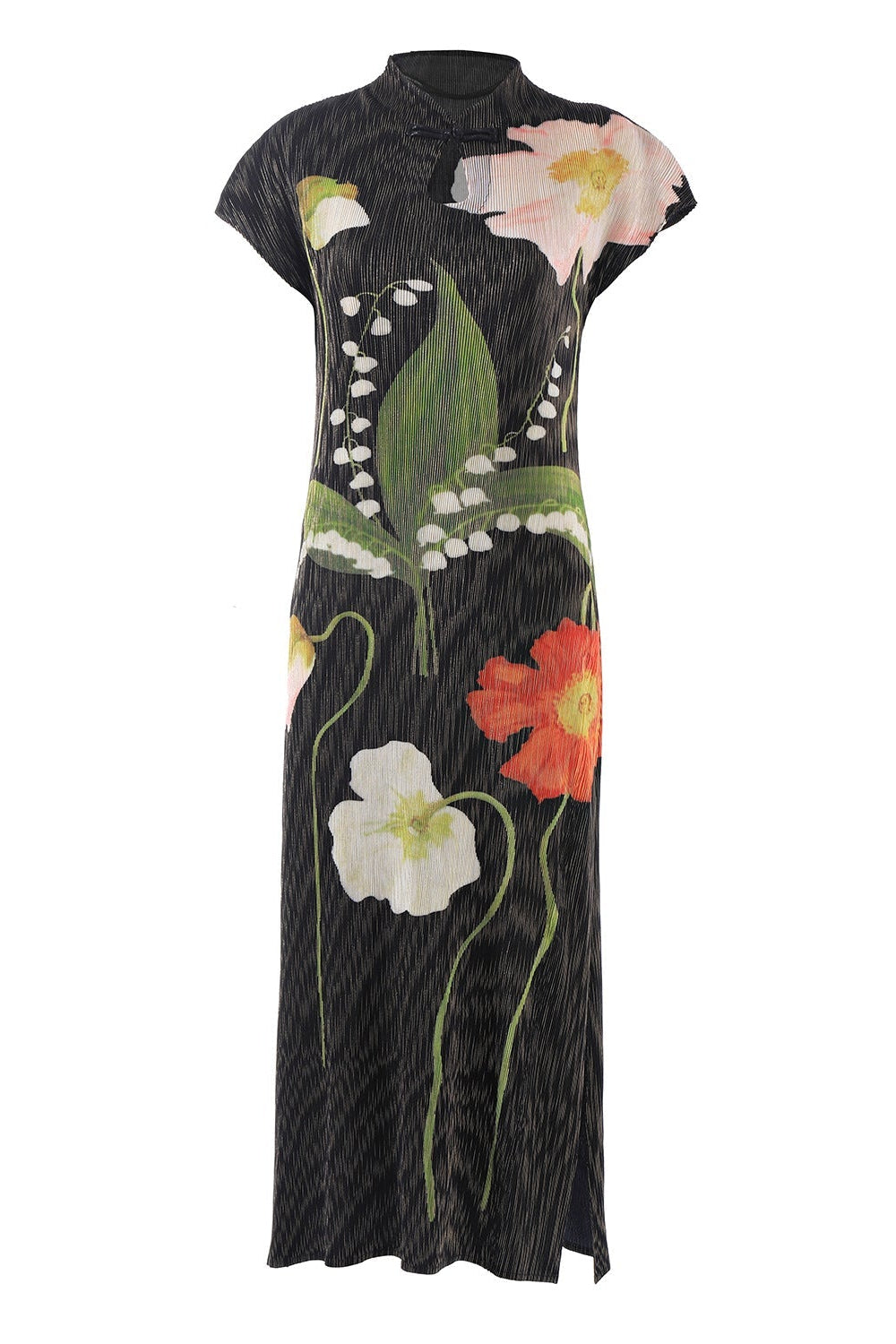 Issey Miyake Style Pleated Cheongsam Dress  Elegant Summer Waist-Hugging Maxi Dress IsseyMiyakePleats