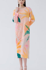 Miyake's temperament waist long-sleeved dress skirt for women 2025 spring and summer new floral print pleated A-line skirt women