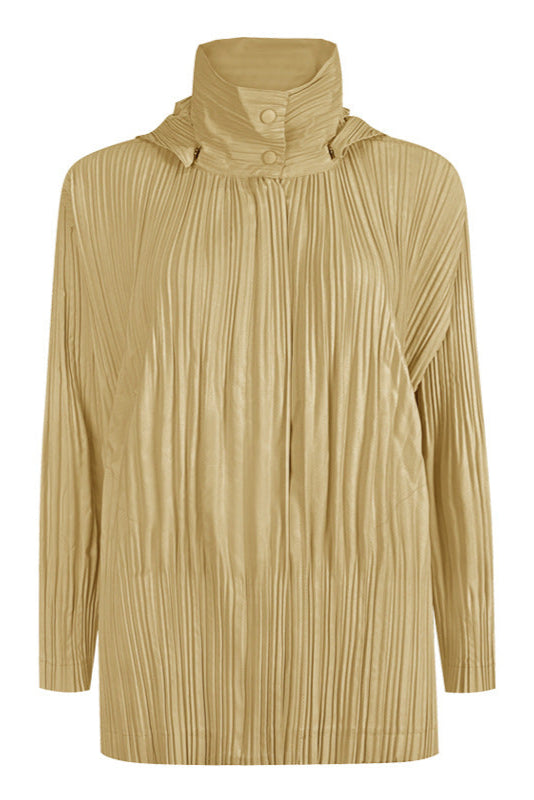 Pleats Please Short Trench Coat – Solid Color Pleated Jacket with Detachable Hood