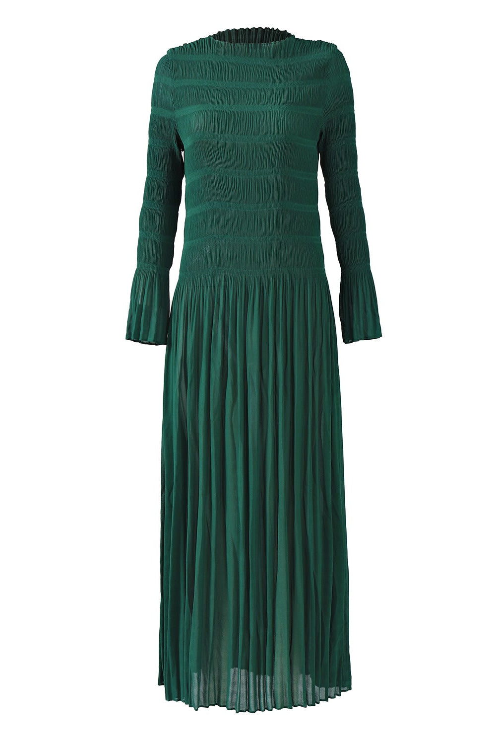 Pleats Art Style Pleated Dress – Plus Size Crew Neck A-Line Long