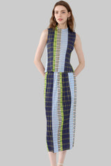Pleats Art Style Three-Piece Set – Vintage Plaid Pleated Skirt, Long-Sleeve Top & Sleeveless Vest