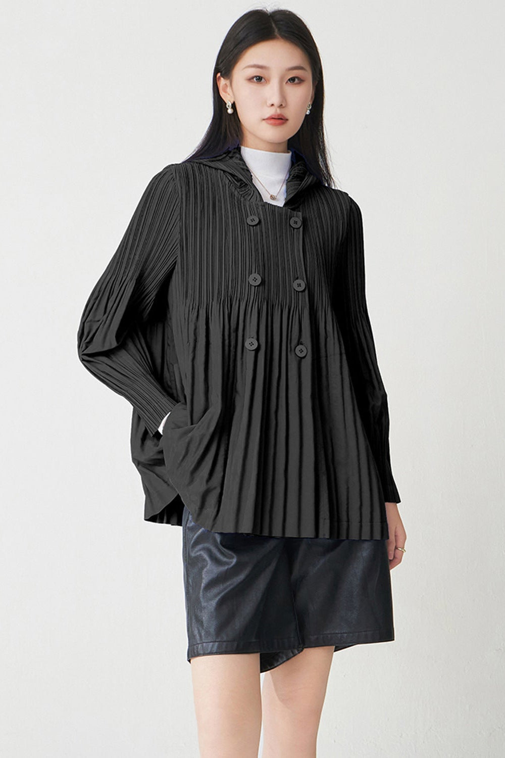 Pleats Please Hooded Cardigan Jacket – Loose Casual Pleated Outerwear