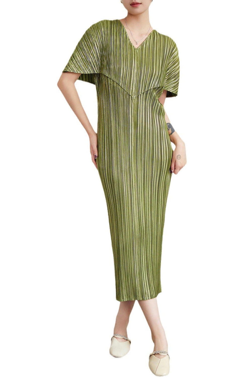 Pleats Art Style Pleated Banquet Dress – Metallic Irregular Long Style