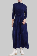 Pleats Art Style Pleated Maxi Dress – Lace-Up Waist Irregular Design